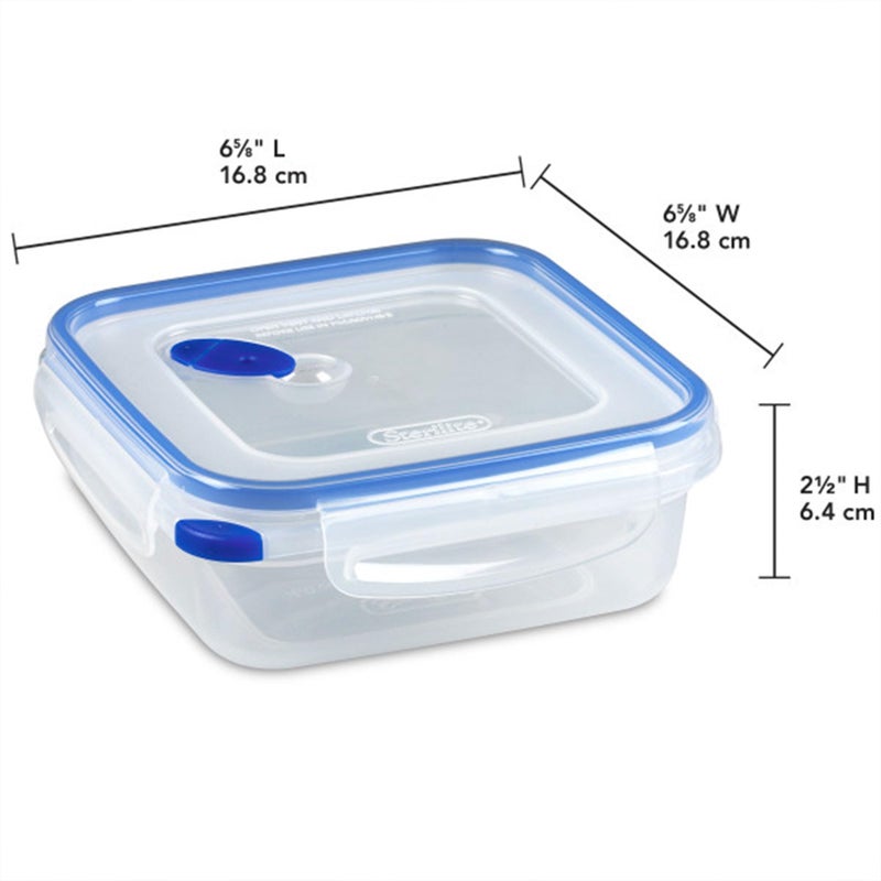 Sterilite Ultra-Seal 4 Cup Square, Airtight Food Storage Container, Latching Lid, Microwave and Dishwasher Safe, Clear With Blue Gasket, 6-Pack - Image 2