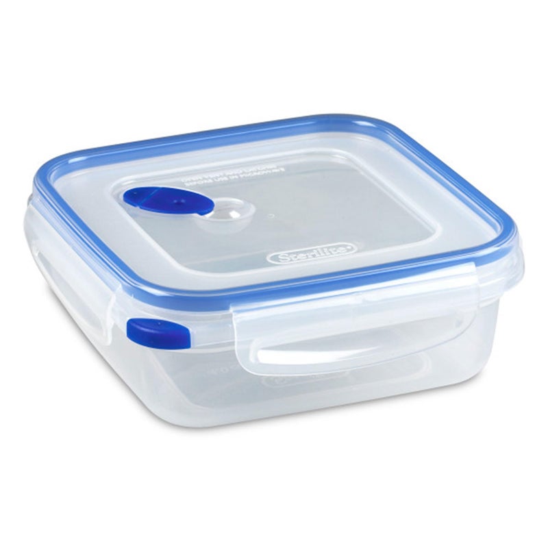 Sterilite Ultra-Seal 4 Cup Square, Airtight Food Storage Container, Latching Lid, Microwave and Dishwasher Safe, Clear With Blue Gasket, 6-Pack - Image 1