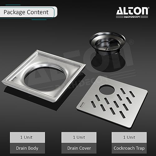 ALTON ALD1003, SS-304 Grade, 6x6 INCH Cut, Bathroom Grating Square Floor Drain Jali with ABS Cockroach Trap, Matte - Image 4