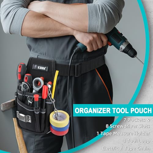 KUNN Tool Pouch,7-Pocket Electrician Pouch with Belt Clip,Tool Loop,Tape Thong and Tape Measure Holder for Construction, Technicians, HVAC, Maintenance,Grey - Image 2
