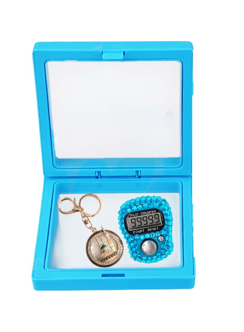 Huitich Islamic Digital Tasbeeh Counter & Madina Keychain Gift Set Light Blue  - Image 1