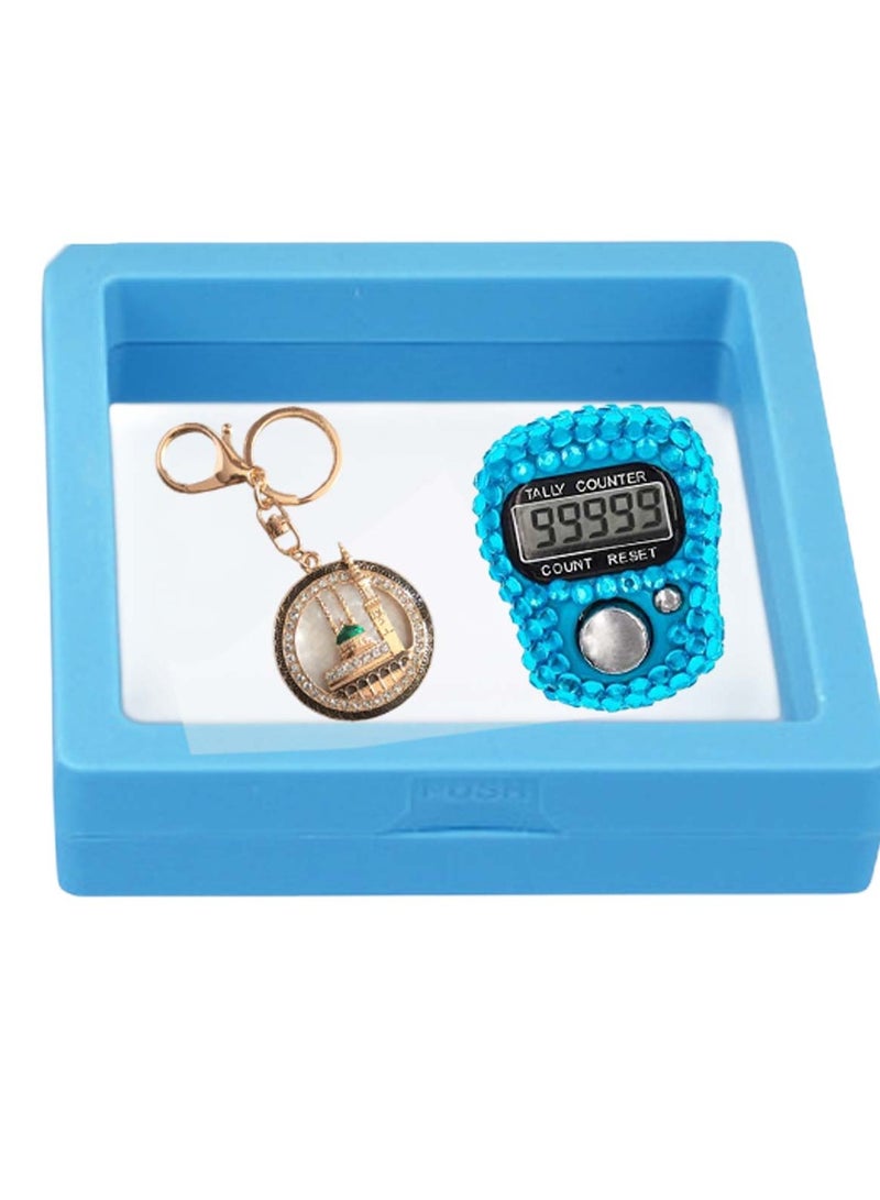 Huitich Islamic Digital Tasbeeh Counter & Madina Keychain Gift Set Light Blue  - Image 3
