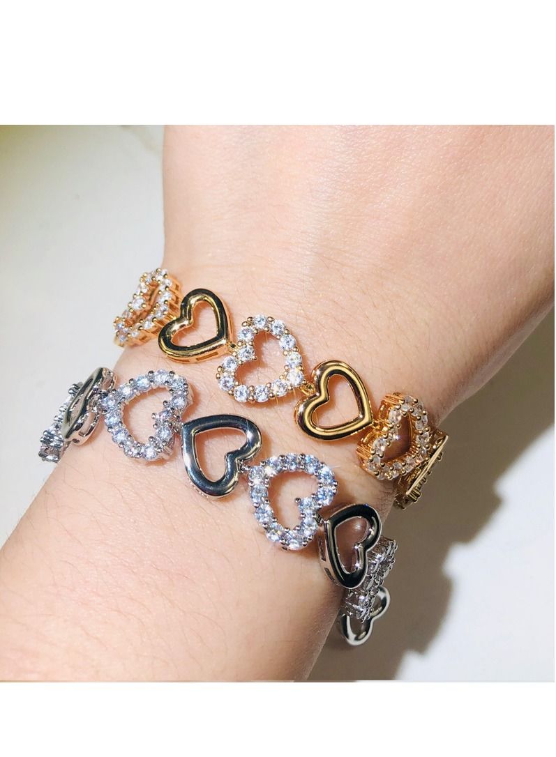 MissTiara Fashion and exquisite Heart Shape Bracelet for Girls Women Valentine's Day Birthday Gifts Made with Shiny White Zirconia Crystal  - Image 3