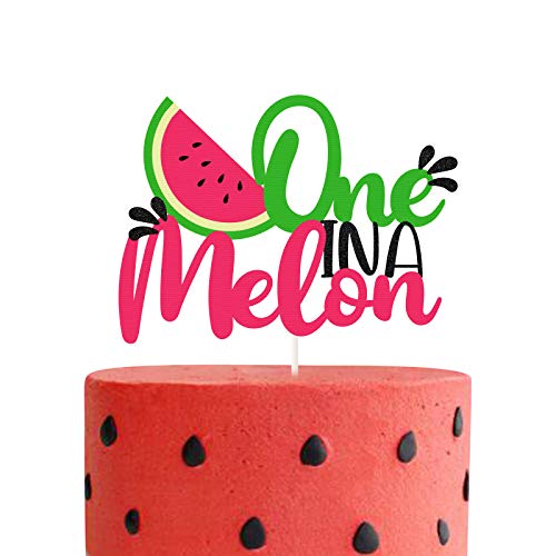 PANHUI One in a Melon Cake Topper Glitter Watermelon cake Topper Watermelon Themed Kids Party Supplies Decorations for Baby Shower1st Birthday Party Cake Decor Girls Birthday - Image 1