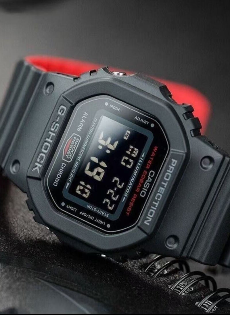 كاسيو ساعة رجالية كاسيو متعددة الاستخدامات وعصرية بمربع صغير G-SHOCK باللونين الأسود والأحمر تصميم مربع كلاسيكي - Image 5