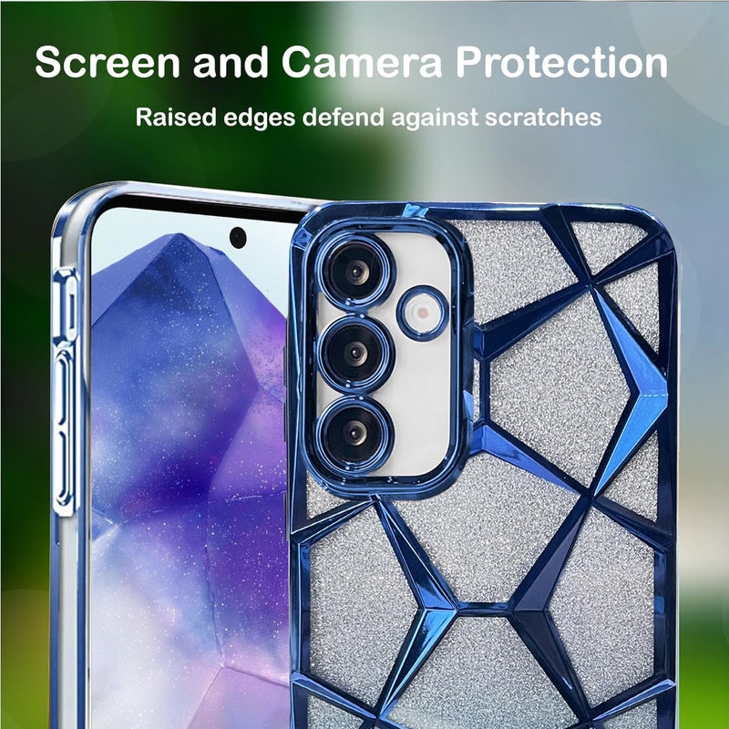 VONZEE Gradient Glitter Case for Samsung S24 FE, Luxury Electroplated 3D Cube, Diamond Bling Shiny Soft TPU Clear Shockproof Women Girls Protective Phone Cover (Blue) - Image 5