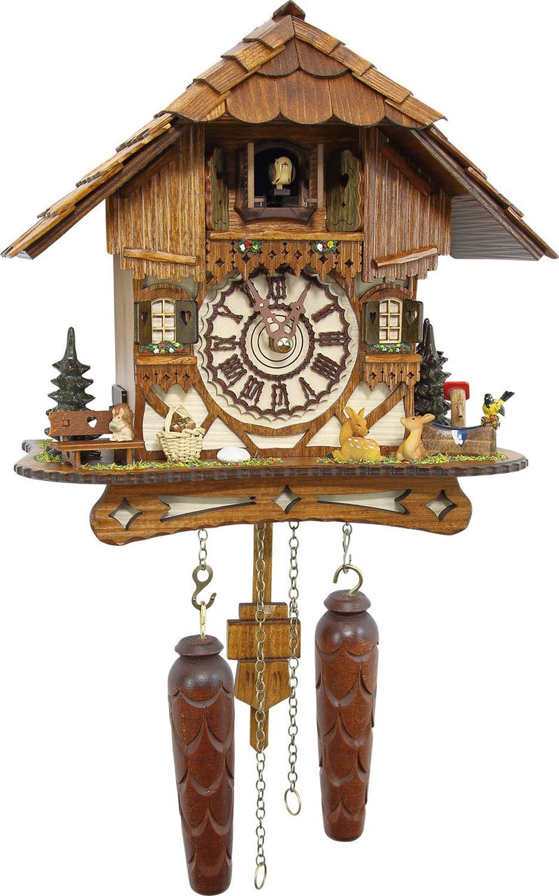 CuckooPalace German Cuckoo Clock Blackforest Hillside Chalet with Wonderful Animals with Quartz Movement 10 14 inches Height