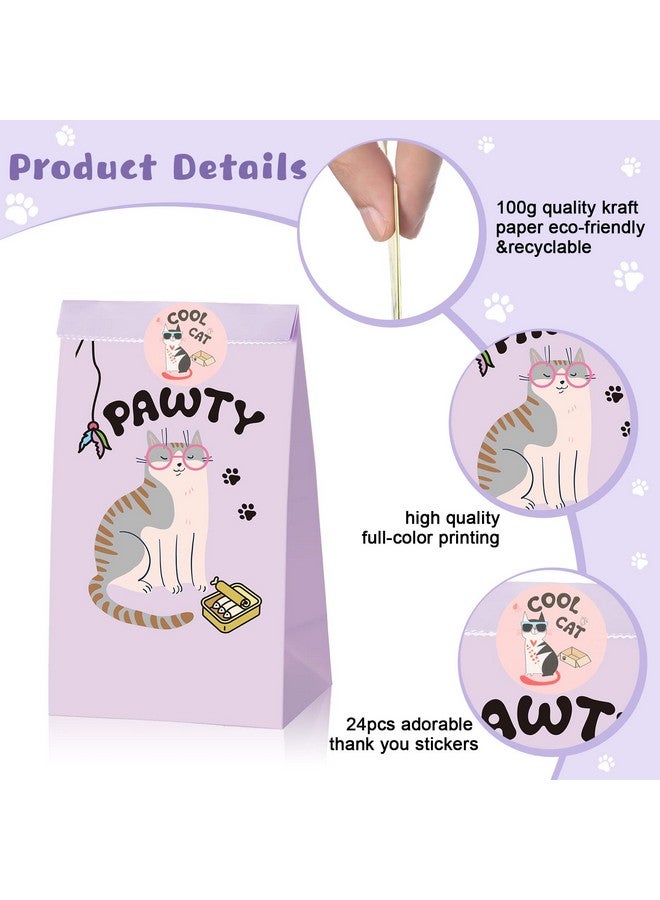 Tudomro 24 Pcs Cat Party Favor Bags Cat Goodie Bag Kitty Candy Treat Bags With Stickers For Kids Birthday Pet Cat Theme Party Decoration Supplies Favors 8.6 X 4.7 X 3.1 Inches - Image 4