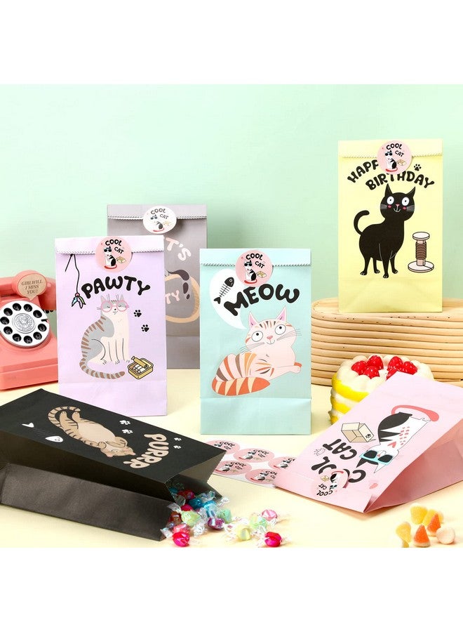 Tudomro 24 Pcs Cat Party Favor Bags Cat Goodie Bag Kitty Candy Treat Bags With Stickers For Kids Birthday Pet Cat Theme Party Decoration Supplies Favors 8.6 X 4.7 X 3.1 Inches - Image 3