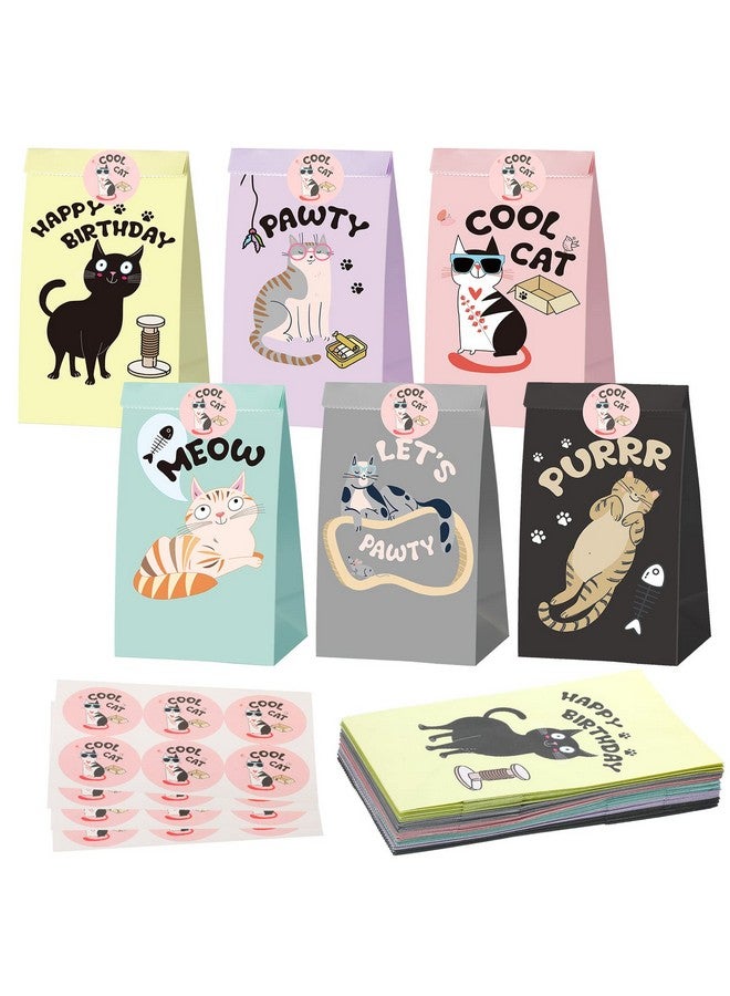 Tudomro 24 Pcs Cat Party Favor Bags Cat Goodie Bag Kitty Candy Treat Bags With Stickers For Kids Birthday Pet Cat Theme Party Decoration Supplies Favors 8.6 X 4.7 X 3.1 Inches - Image 1
