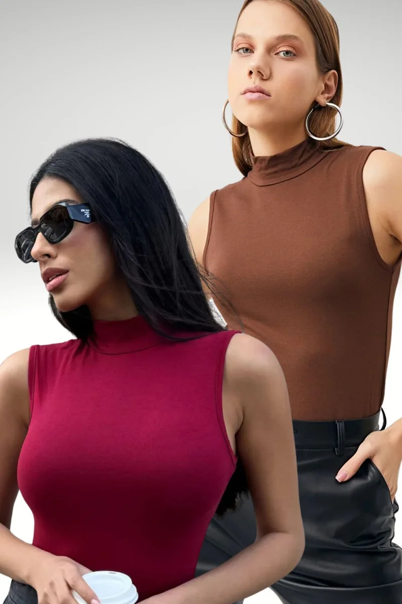 بيبانتولون BIPANTOLON Women's 2-Pack Sleeveless Half Turtleneck Bodysuits