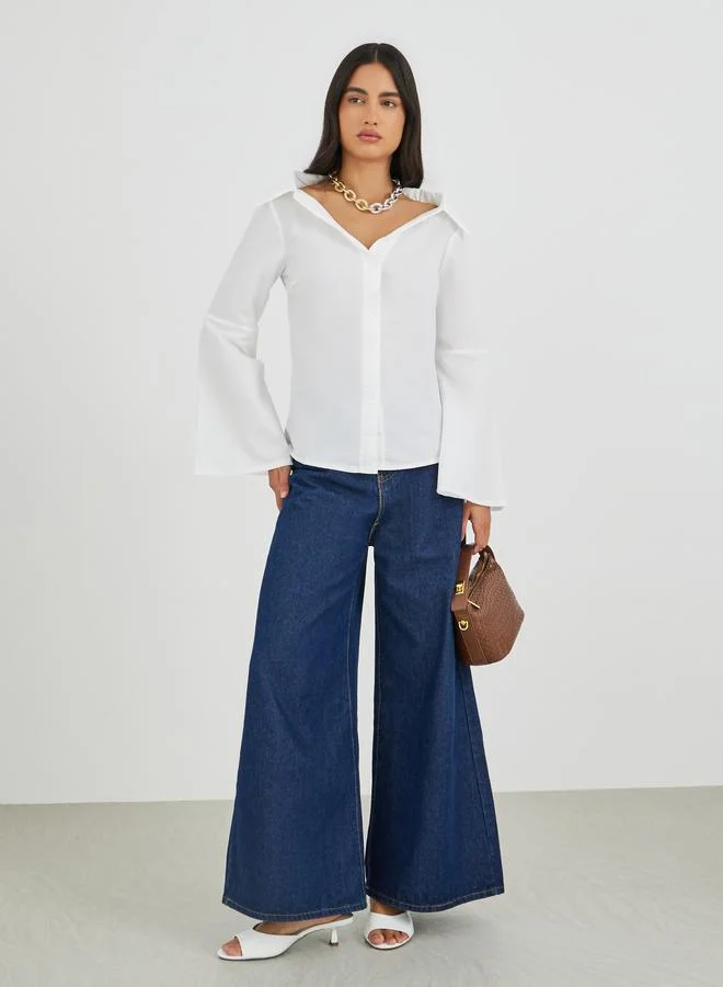 Styli Styli Off Shoulder Button Down Shirt