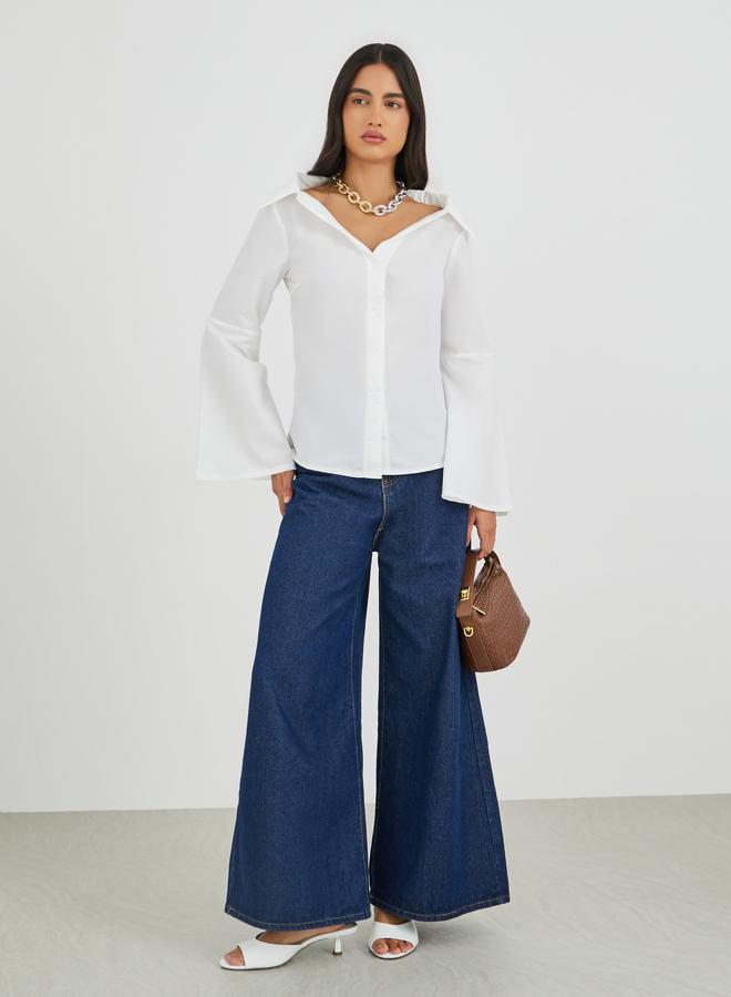 Styli Off Shoulder Button Down Shirt - Image 2