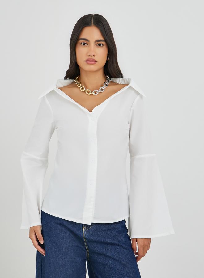 Styli Off Shoulder Button Down Shirt - Image 1