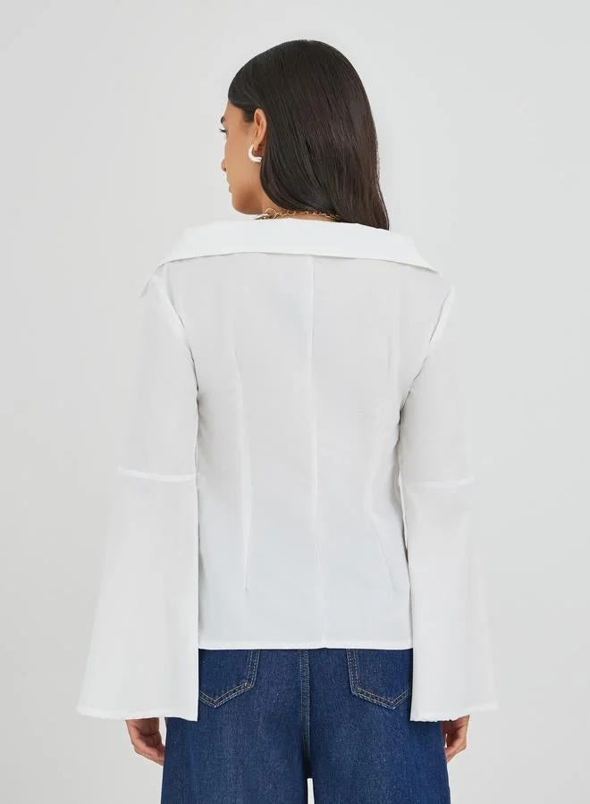 Styli Off Shoulder Button Down Shirt