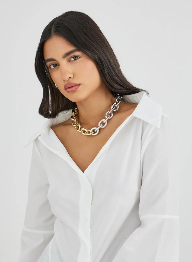 Styli Off Shoulder Button Down Shirt