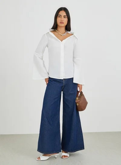 Styli Off Shoulder Button Down Shirt