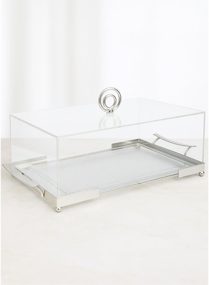 ALQANNAS Large Rectangular Cake Tray | Silver Stainless Steel Top on Acrylic Base | Elegant Serving Dish for Desserts & Pastries - Image 3