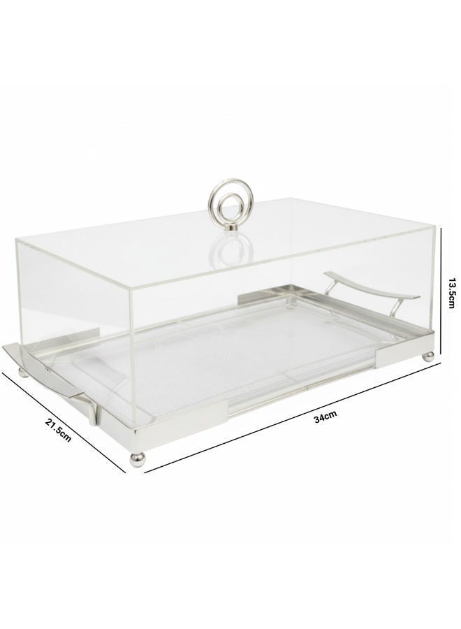 ALQANNAS Large Rectangular Cake Tray | Silver Stainless Steel Top on Acrylic Base | Elegant Serving Dish for Desserts & Pastries - Image 4