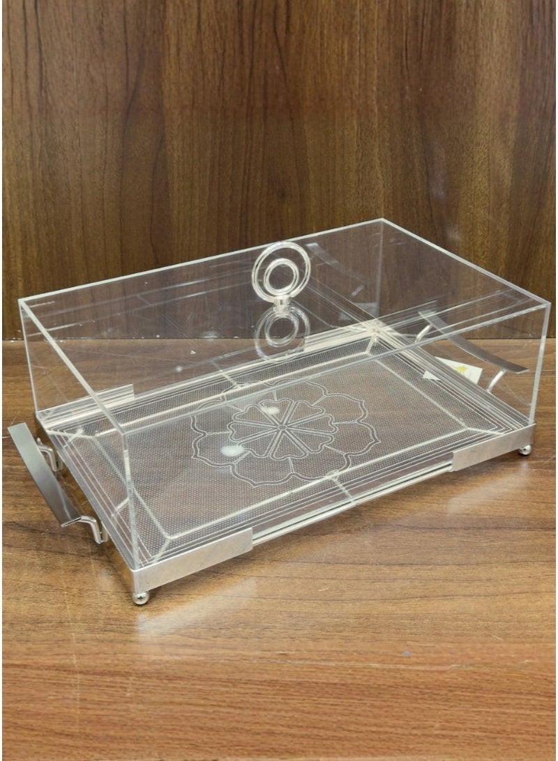 ALQANNAS Large Rectangular Cake Tray | Silver Stainless Steel Top on Acrylic Base | Elegant Serving Dish for Desserts & Pastries - Image 5