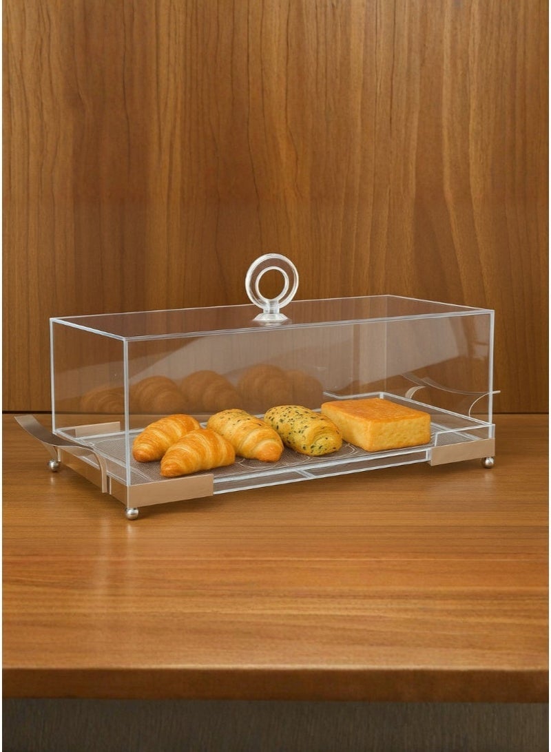 ALQANNAS Large Rectangular Cake Tray | Silver Stainless Steel Top on Acrylic Base | Elegant Serving Dish for Desserts & Pastries - Image 2