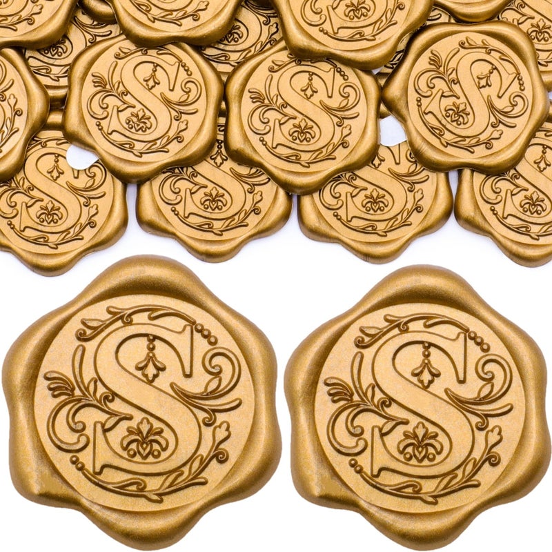 SWANGSA 50 Pack Letter S Wax Seal Stickers Antique Gold Initial Alphabet SelfAdhesive Stickers for Wedding Party Invitation Envelopes