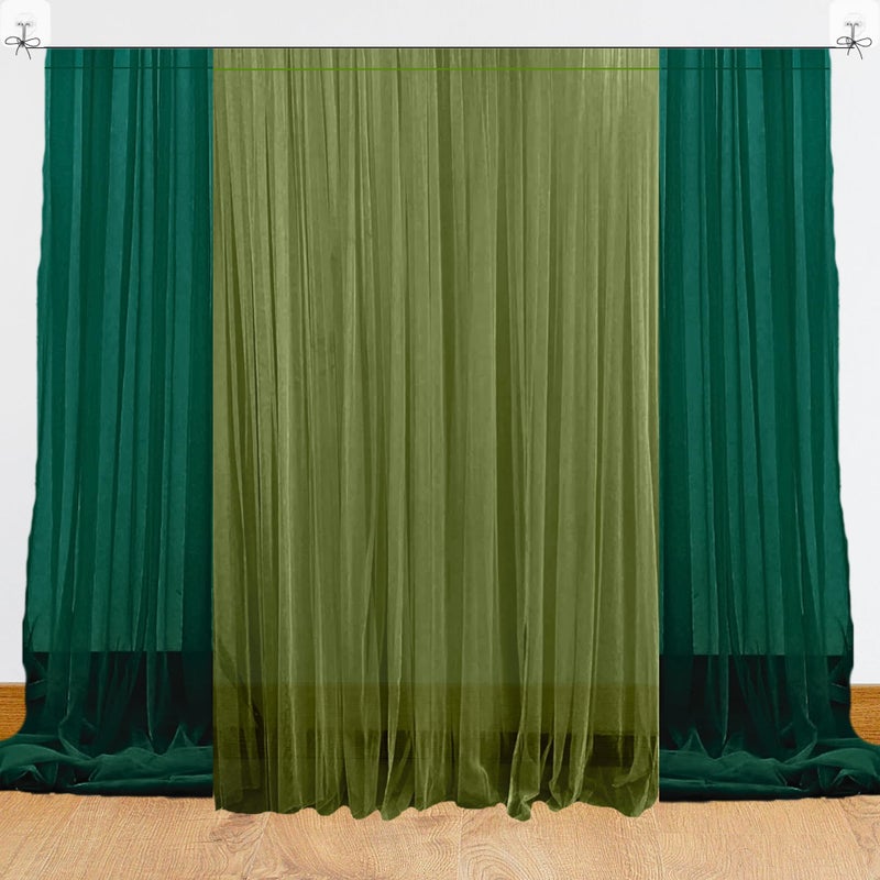 1iAM Olive Green Decoration Net, Hooks, Ribbon Combo Pack of 7 - 2pcs Olive, 2pcs Green, 2pcs Hooks & 1pc Ribbon for Birthday, Anniversary, Wedding, Haldi, Mehndi, Surprise Romantic Party Decoration - Image 1