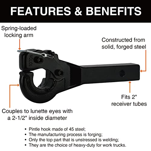 ONLTCO Pintle Hitch Receiver Hook 10 TON for 2” Hitches Hitch Hook Military Receiver 20000lbs - Image 3