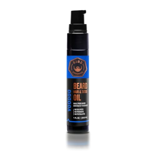 GIBS Grooming VooDoo Prince Beard Hair  Tattoo Oil  AllNatural with Bergamot Sandalwood  Sage ScentSoftens Strengthens Beard  Moisturizes Skin  1 Fl Oz Pack of 1