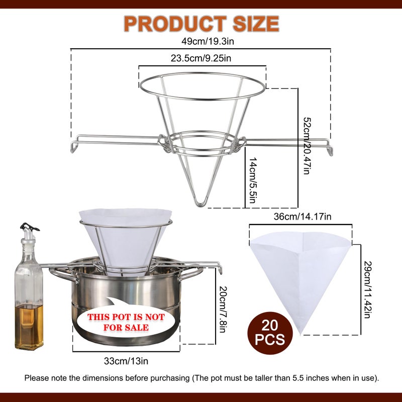 Oscorna Maple Syrup Cone Filter Holder Stand, Stainless Steel Filter Strainer with 20pcs Cone Filter Paper & Folding Arms for Maple Syrup Making and Filtration of Cooking Oil, Kitchen, Food Truck, Restaurant - Image 2