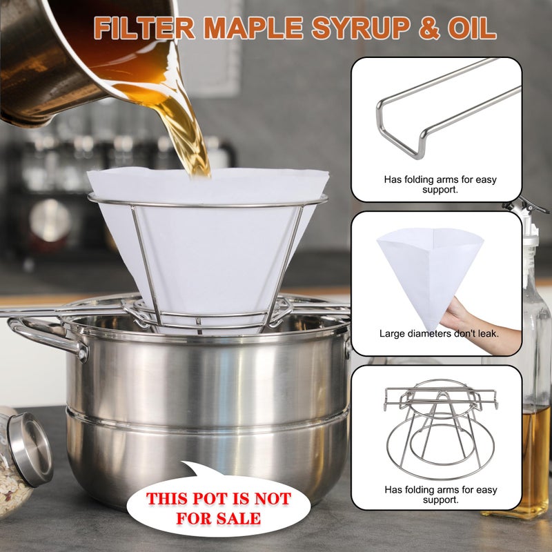 Oscorna Maple Syrup Cone Filter Holder Stand, Stainless Steel Filter Strainer with 20pcs Cone Filter Paper & Folding Arms for Maple Syrup Making and Filtration of Cooking Oil, Kitchen, Food Truck, Restaurant - Image 4
