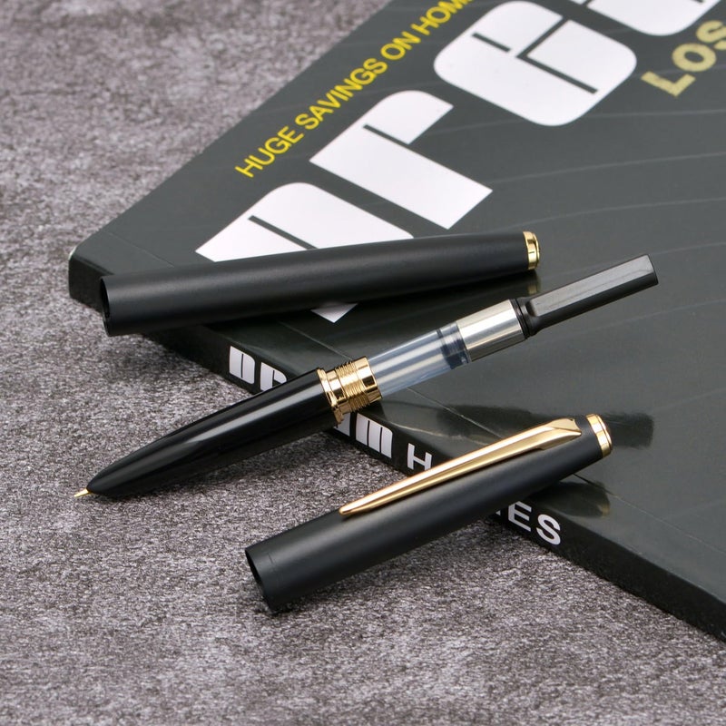 Wikult 2PCS Jinhao 911 Fountain Pen Extra Fine Nib, Matte Black with Gold & Silver Trim, Lightweight and Durable, Includes Ink Cartridges & Converters, Smooth Writing Pen - Image 5