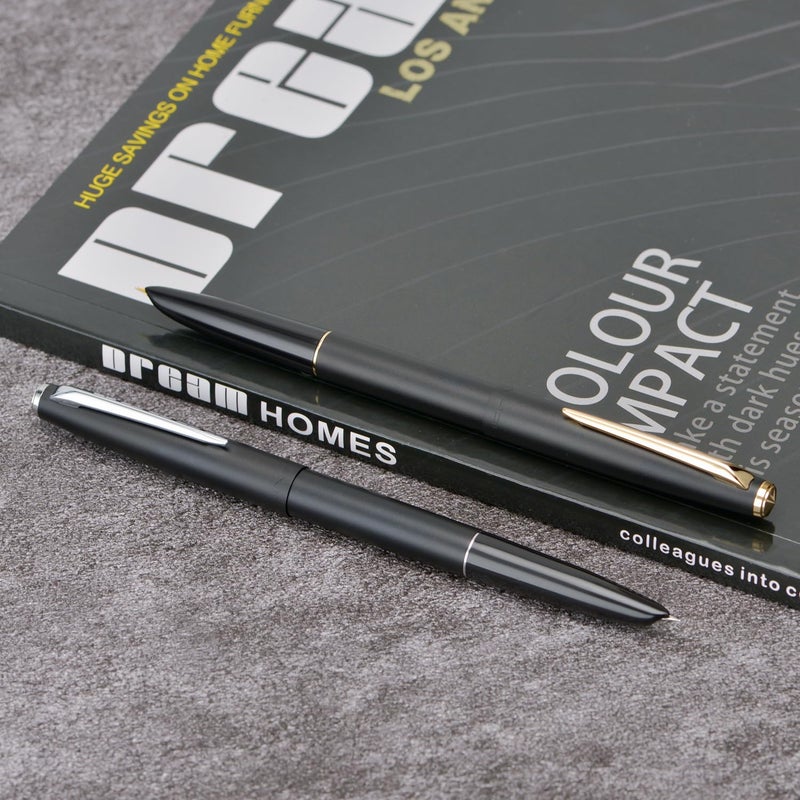 Wikult 2PCS Jinhao 911 Fountain Pen Extra Fine Nib, Matte Black with Gold & Silver Trim, Lightweight and Durable, Includes Ink Cartridges & Converters, Smooth Writing Pen - Image 4