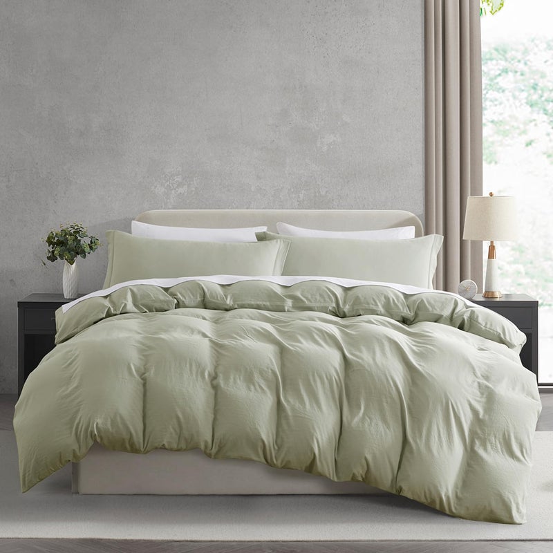 Nestl Nestl Light Sage Davet Cover Size Size - Soft Prewashed Cover Cover Cover Cover 3 Piece مع إغلاق سحاب 1 غطاء لحاف 104 × 90 بوصة و 2 وسادة  - Image 1