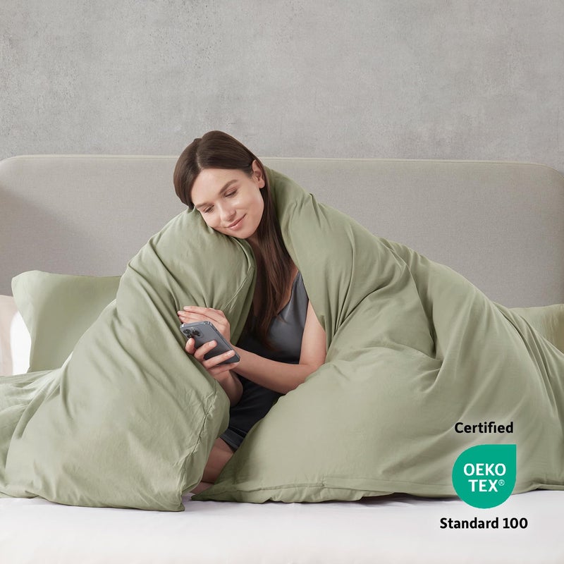 Nestl Nestl Light Sage Davet Cover Size Size - Soft Prewashed Cover Cover Cover Cover 3 Piece مع إغلاق سحاب 1 غطاء لحاف 104 × 90 بوصة و 2 وسادة  - Image 3