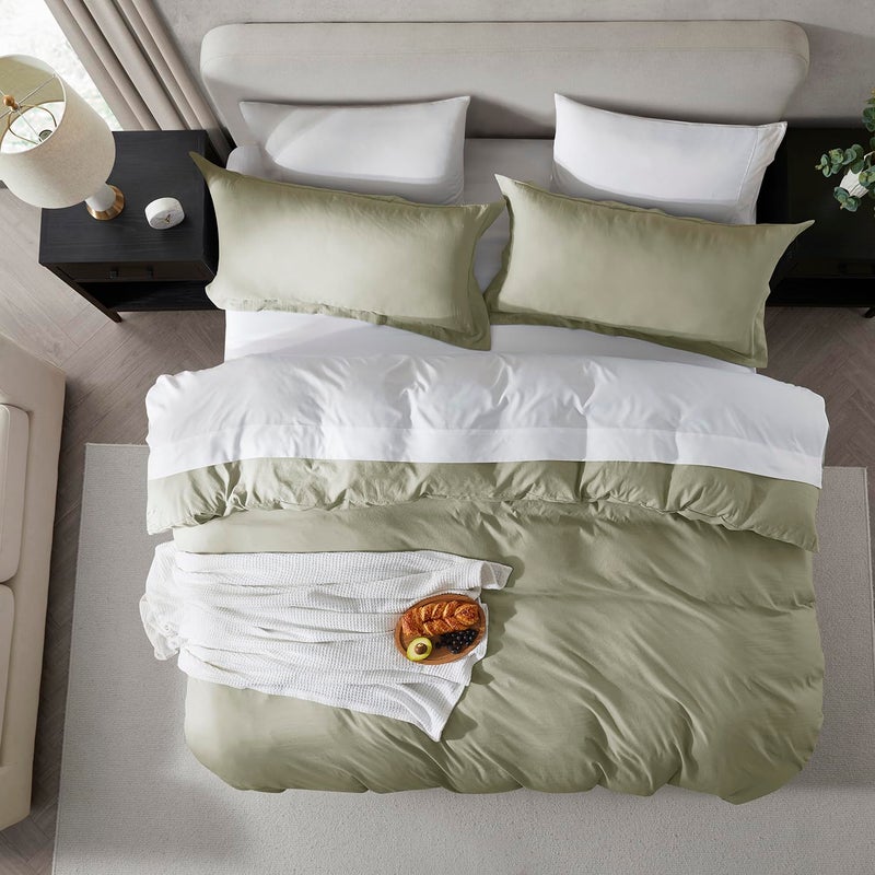 Nestl Nestl Light Sage Davet Cover Size Size - Soft Prewashed Cover Cover Cover Cover 3 Piece مع إغلاق سحاب 1 غطاء لحاف 104 × 90 بوصة و 2 وسادة  - Image 5