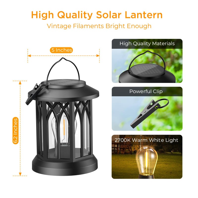 WdtPro 4 Pack Solar Lantern Outdoor Lights, Upgraded Bright Solar Lanterns Outdoor Waterproof, Hanging Solar Powered Lantern Over 12Hrs Lights for Outside Garden Yard Patio Tree Path Decor - Image 4