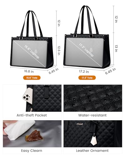 LOVEVOOK Lunch Tote Bag for Women, 15.6 Inch Laptop Bag with Insulated Lunch Compartment, Quilted Large Capacity Computer Handbag with Purse for Business, Work, Nurse, Office, Collage, Casual, Black - Image 4