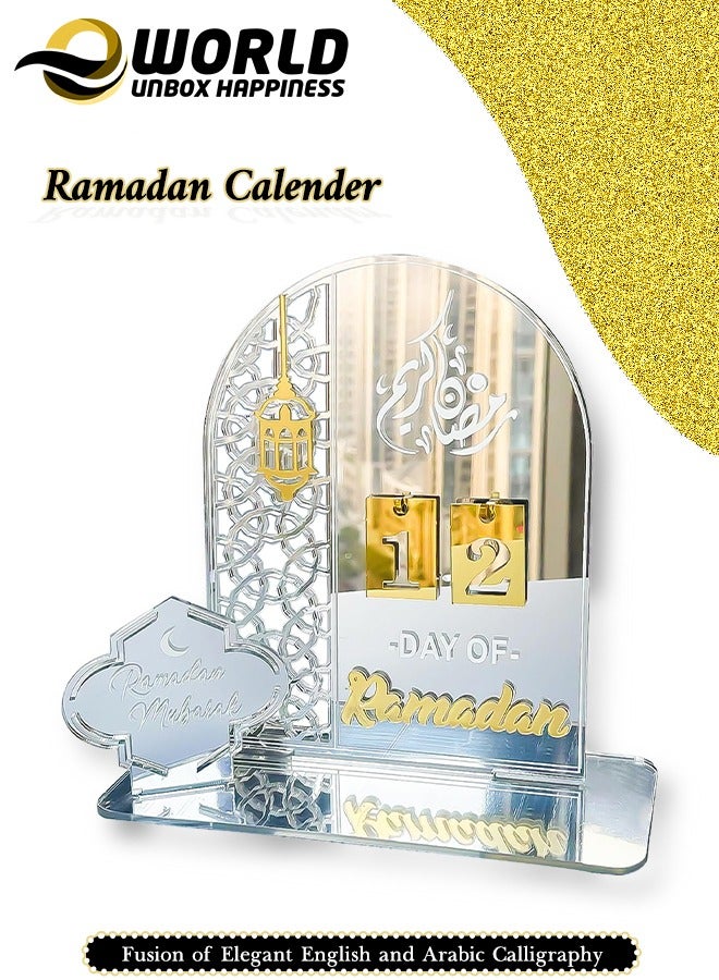 Ramadan Wooden Advent Calendar, Elegant Countdown Decoration with Acrylic Craft Ornaments for Home, Eid Celebrations, and Kids' Gifts, Featuring a 30-Day Countdown