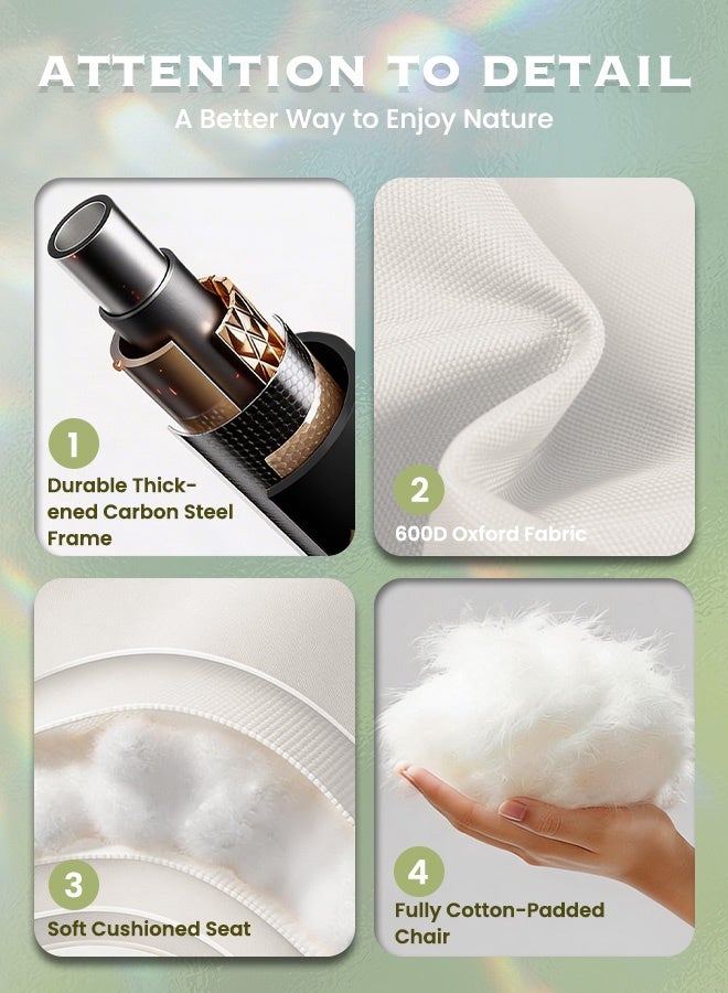 hibobi 1PCS Outdoor Folding Camping Chair, Portable Travel Chair, Beach Chair with Thick Padded Seat, 150KG Load Capacity, Ideal for Camping, Picnic and Fishing - Image 3