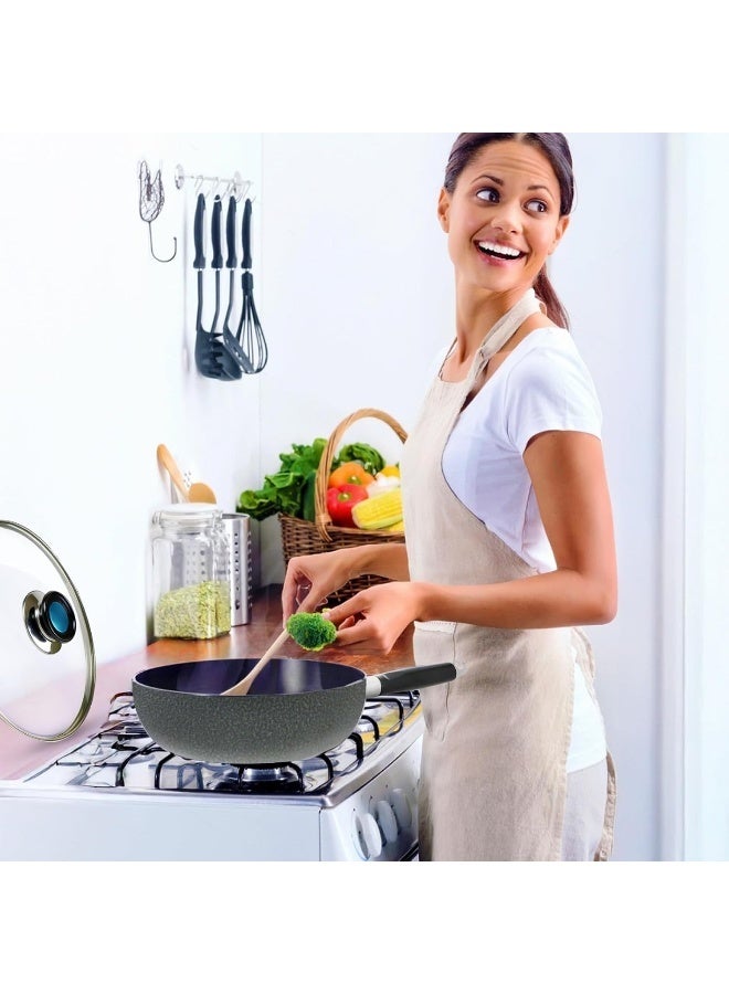 كاواشي مقلاة ووك كاواشي غير لاصقة 30 سم مع غطاء زجاجي، عروض رمضانية مميزة، مقلاة ووك خفيفة الوزن من الألومنيوم - Image 5