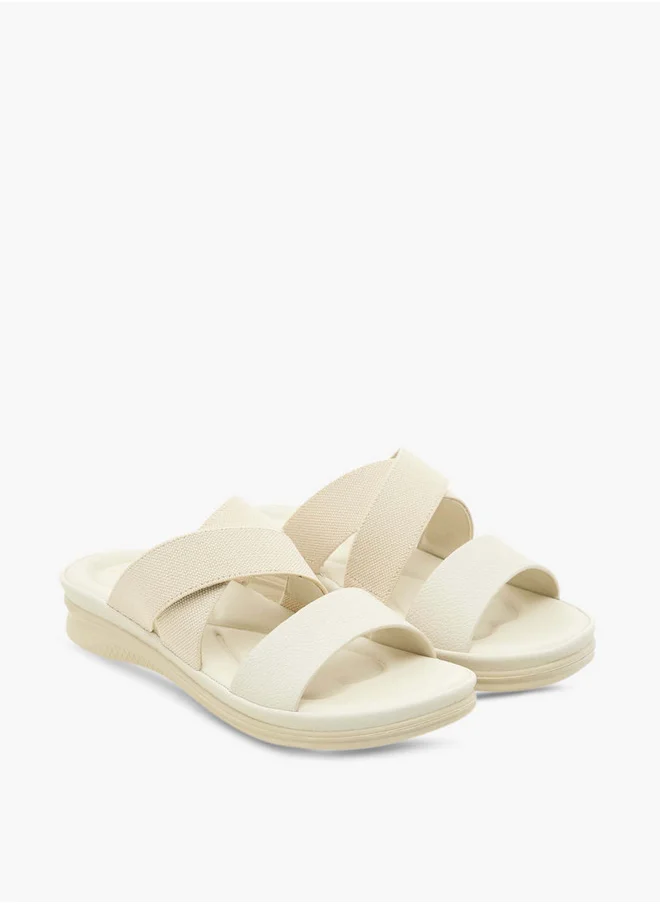 Paprika Textured Slip-On Cross Strap Sandals with Flat Heels