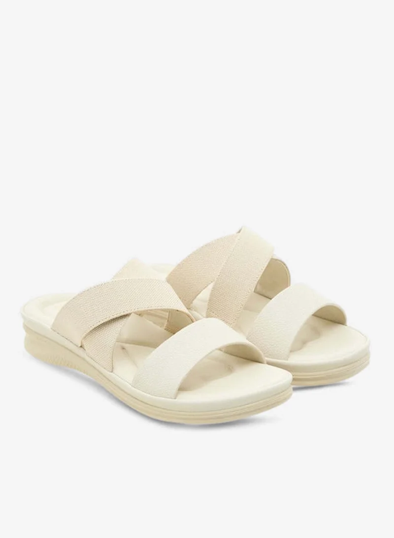 Paprika Women's Textured Slip-On Cross Strap Sandals with Flat Heels