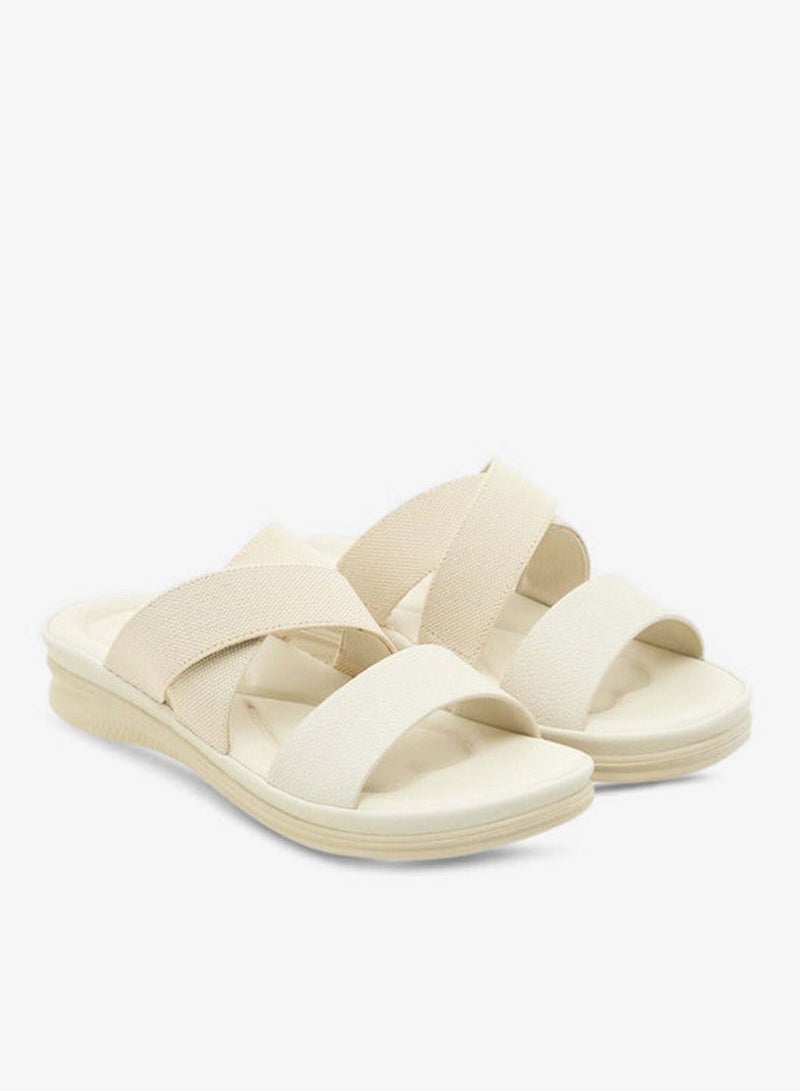 Paprika Women's Textured Slip-On Cross Strap Sandals with Flat Heels - Image 1