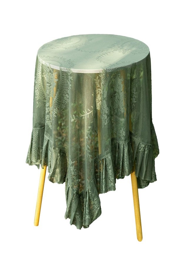 Meprotal Green Lace Round Rustic Tablecloth Vintage Lace Tablecloth - Image 1