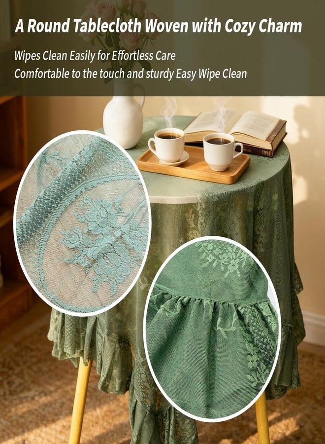 Meprotal Green Lace Round Rustic Tablecloth Vintage Lace Tablecloth - Image 3