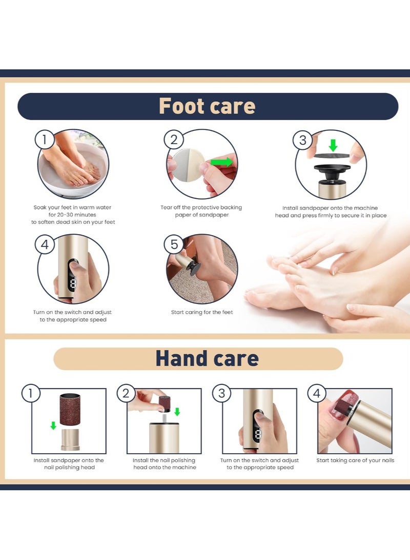 MUXUN Mini Electric Callus Remover for Feet, Rechargeable Cordless Foot File with 30 Pcs Accessories & 9 Adjustable Speeds, Gold Pedicure Tools for Dead Skin, Cracked Heels & Nails - Image 2