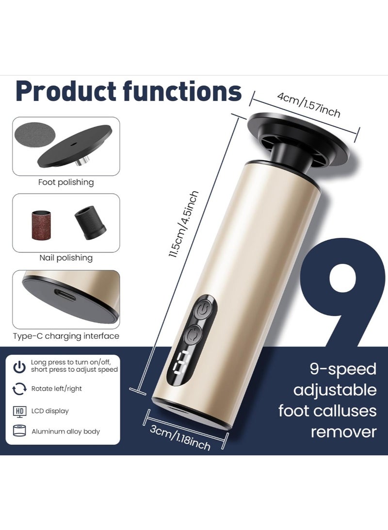 MUXUN Mini Electric Callus Remover for Feet, Rechargeable Cordless Foot File with 30 Pcs Accessories & 9 Adjustable Speeds, Gold Pedicure Tools for Dead Skin, Cracked Heels & Nails - Image 3