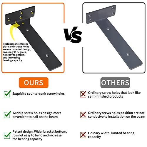 Foozet Floating Shelf Brackets, 6 inch Heavy Duty Industrial Shelf Bracket, Black Metal L Brackets for Shelves Support DIY with Hardware (6 Pack) - Image 4