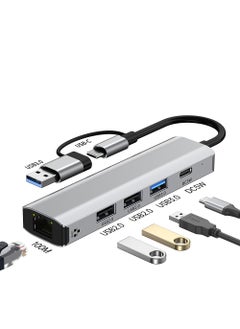 هوديوس محول USB-A USB-CMultifunctiona إلى USB 3.0 USB2.0 Ethernet Hub موزع USB 5 في 2 موسع USB متعدد المنافذ محول USB مع 5 منافذ USB 1 منفذ شحن USB-C PD لجهاز MacBook Pro iPad Pro Laptop  - Image 1